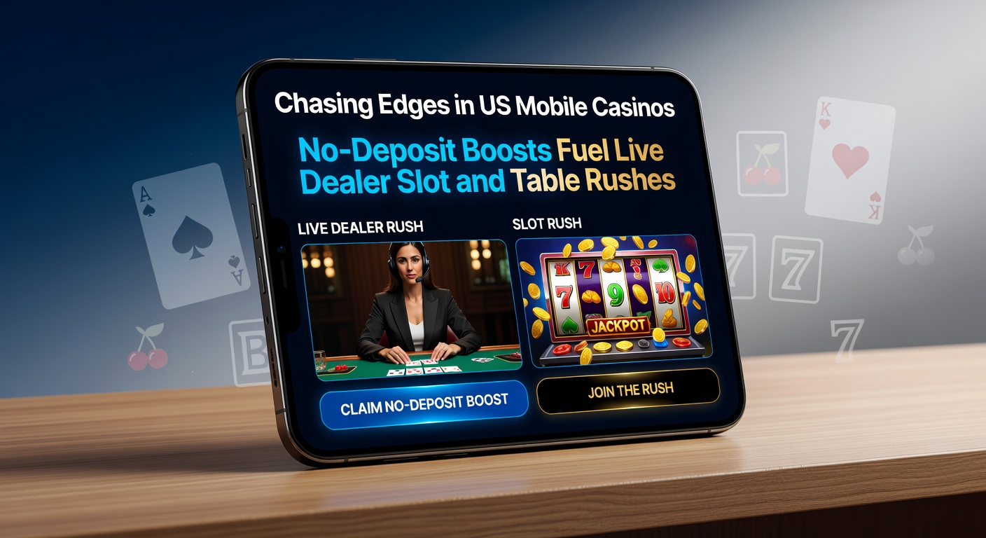 Vibrant mobile casino interface showing live dealer games and no-deposit bonus notifications on a smartphone screen