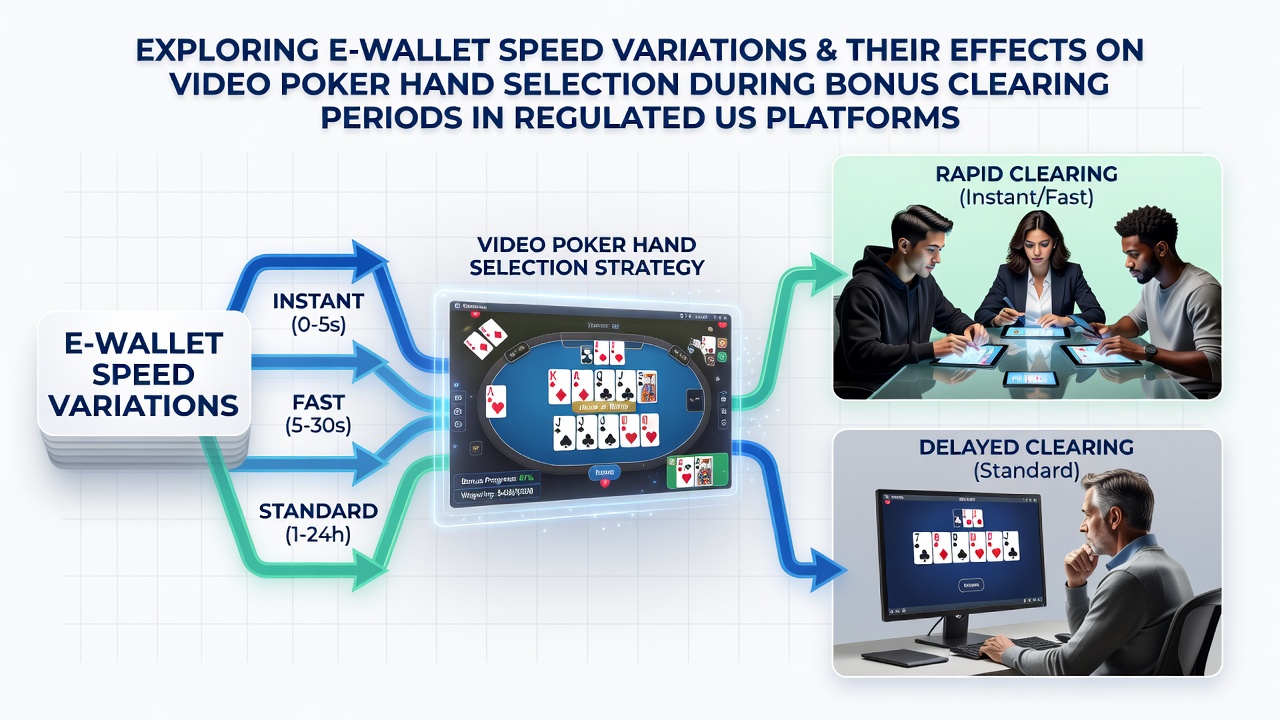 E-wallet interfaces displaying transaction times alongside video poker screens on regulated US casino platforms
