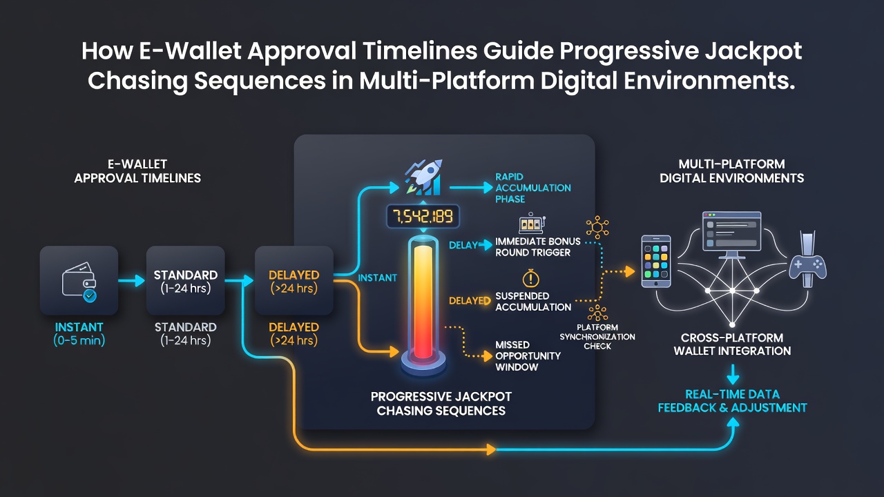 Flowchart illustrating staggered e-wallet deposit approvals across mobile and desktop casino interfaces during jackpot pursuit