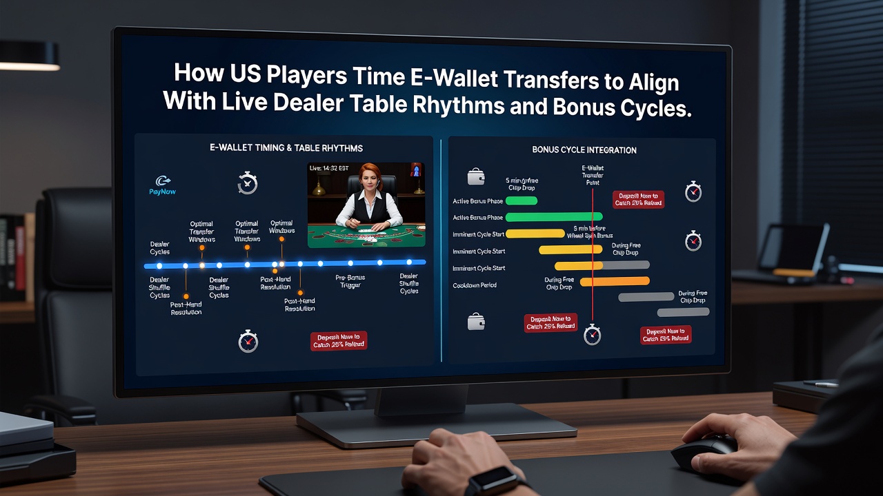 E-wallet transaction timing charts overlaid on live dealer bonus cycle calendars for US casino accounts