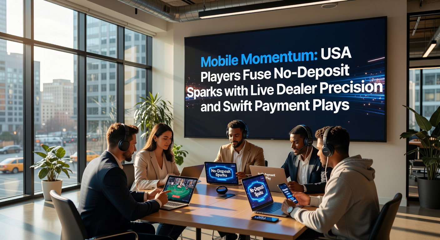 Smartphone screen displaying a live dealer blackjack table with no-deposit bonus notifications and quick payment options in a US mobile casino app