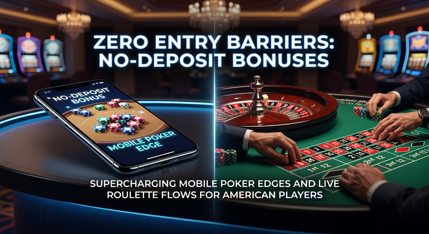 Mobile phone screen displaying a no-deposit bonus offer for poker and roulette games in a US online casino app